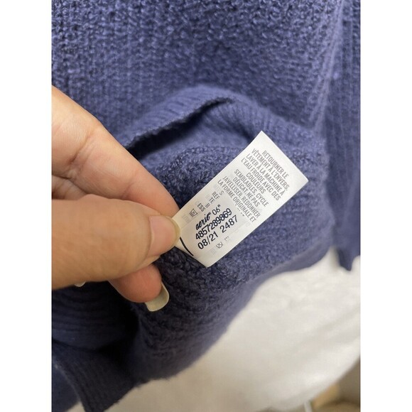 Aerie XS Women's Blue Button-Up Cardigan Sweater with Pockets Balloon Sleeve - Picture 3 of 9